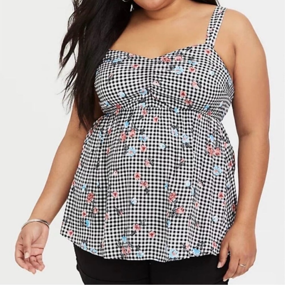 NAME YOUR PRICE • Torrid Black White Gingham Floral Print Flowy Tank Top Size M